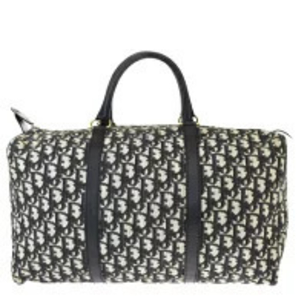 Christian Dior Trotter Handbag Boston Black Canvas Leather